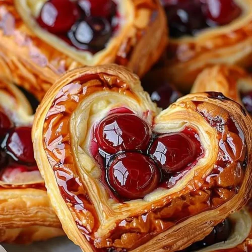 Delicious Cherry Cheese Danish topped with cherries and cream cheese filling