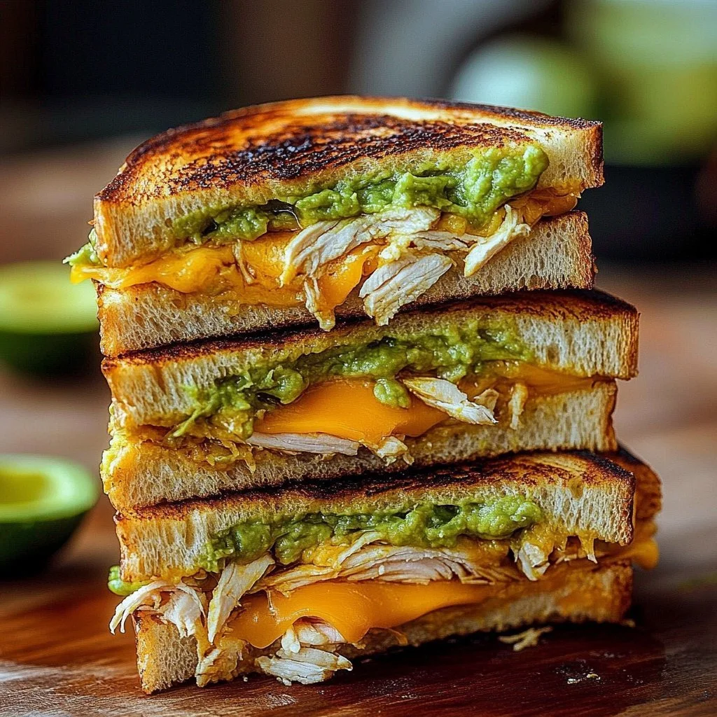 Chicken Avocado Melt Sandwich with chicken, avocado, and cheese on toasted bread