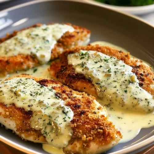Delicious chicken served with rich basil cream sauce