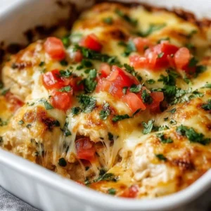 Delicious Chicken Salsa Bake with colorful toppings and melted cheese