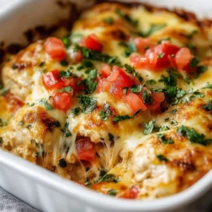 Baked Chicken Salsa with toppings, served on a dinner plate