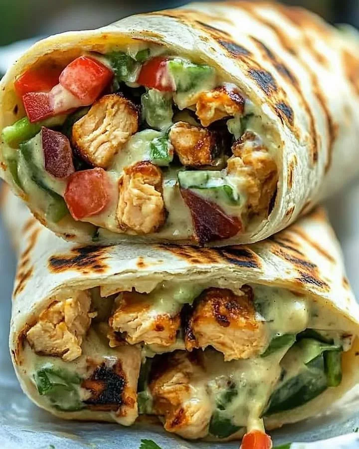 Delicious Chipotle Ranch Grilled Chicken Burrito with fresh ingredients
