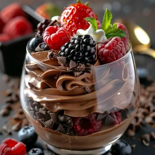Delicious Chocolate Berry Parfait with layers of chocolate and fresh berries.