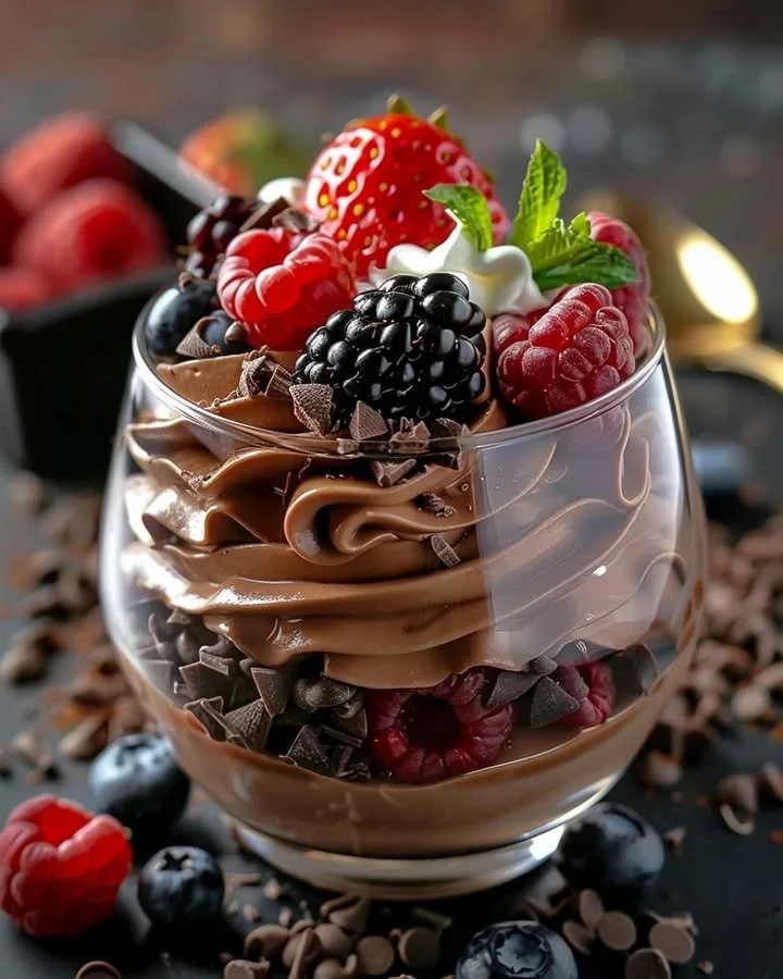 Delicious Chocolate Berry Parfait with layers of chocolate and fresh berries.
