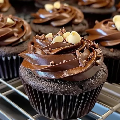 Delicious homemade Chocolate Fudge Cupcakes topped with rich chocolate frosting