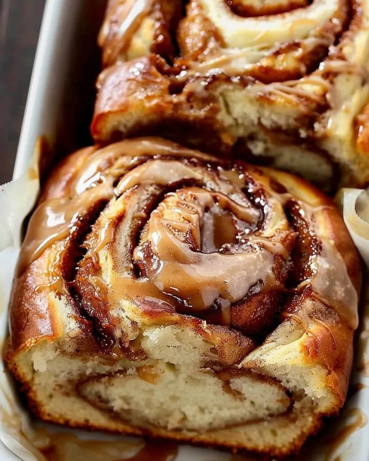 Loaf of homemade Cinnamon Swirl Bread displayed on a cutting board