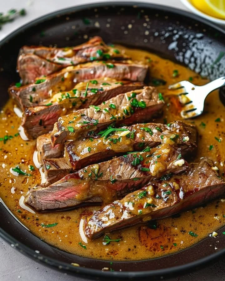 Classic pan-seared steak garnished with luscious herb butter