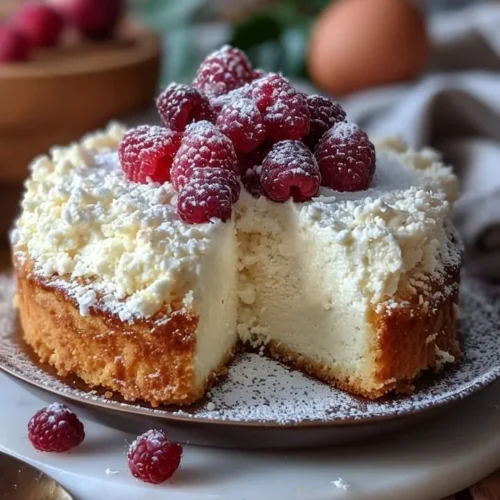 Slice of Coconut Ricotta Cake topped with coconut flakes and whipped cream