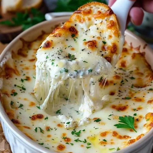 Delicious smoked mozzarella fonduta served with bread for dipping