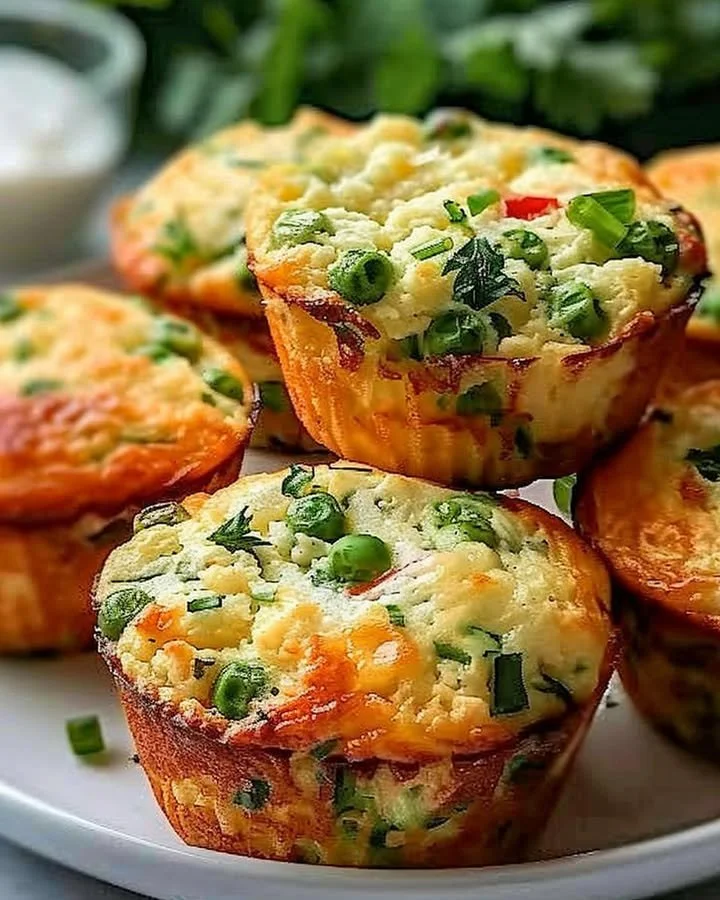 Cottage cheese breakfast muffins with fresh toppings on a wooden table