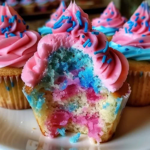 Delicious cotton candy cupcakes topped with colorful frosting and sprinkles