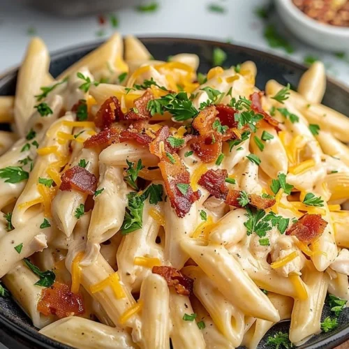 Delicious Crack Chicken Penne served in a bowl