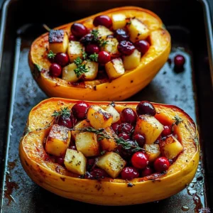 Cranberry apple twice-baked sweet potatoes topped with herbs and spices