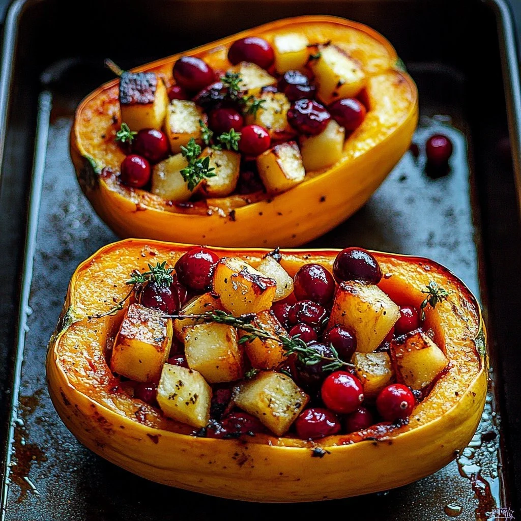 Cranberry apple twice-baked sweet potatoes topped with herbs and spices
