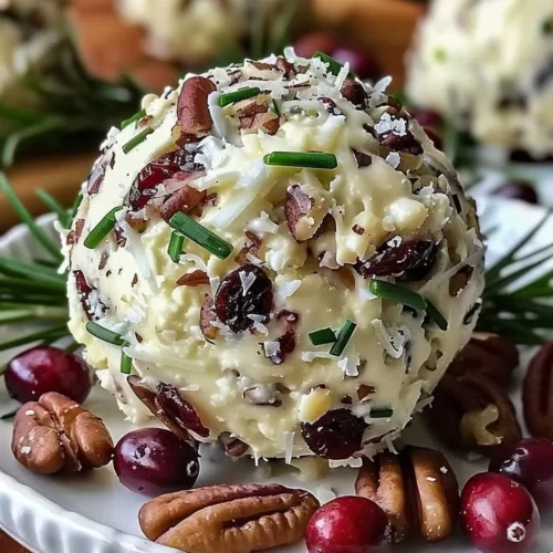 Cranberry Pecan Cheese Ball displayed on a festive platter