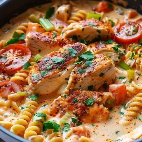 Creamy Cajun Chicken Pasta Delight served in a bowl with fresh herbs
