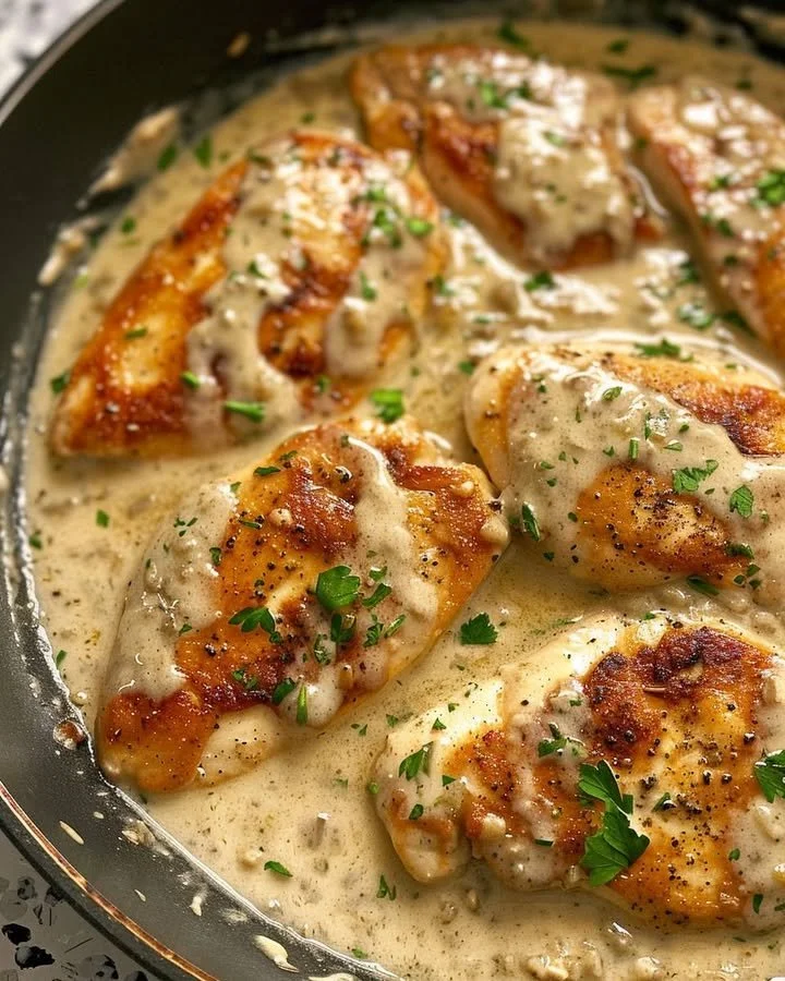 Creamy Ranch Chicken dish garnished with herbs and served on a plate