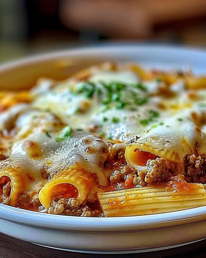 Creamy ricotta beef stuffed shells pasta dish served with marinara sauce