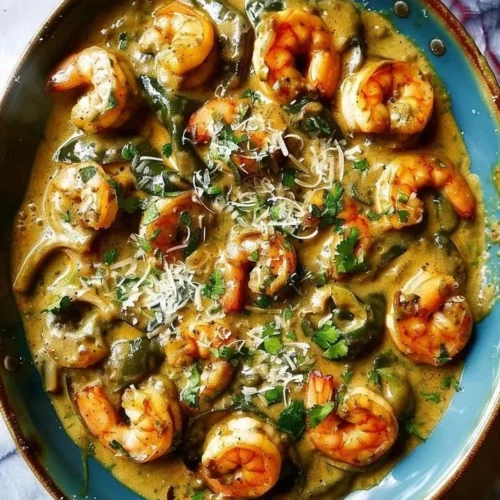 Creamy shrimp poblano dish with peppers and spices