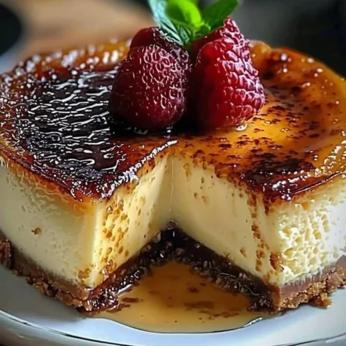 Delicious Crème Brûlée Cheesecake with a caramelized sugar topping