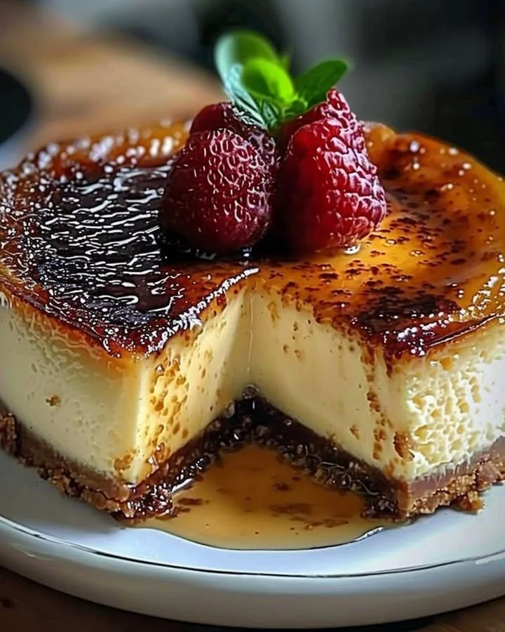 Delicious Crème Brûlée Cheesecake with a caramelized sugar topping