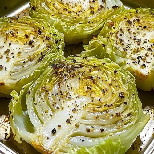 Crispy baked cabbage steaks garnished with herbs