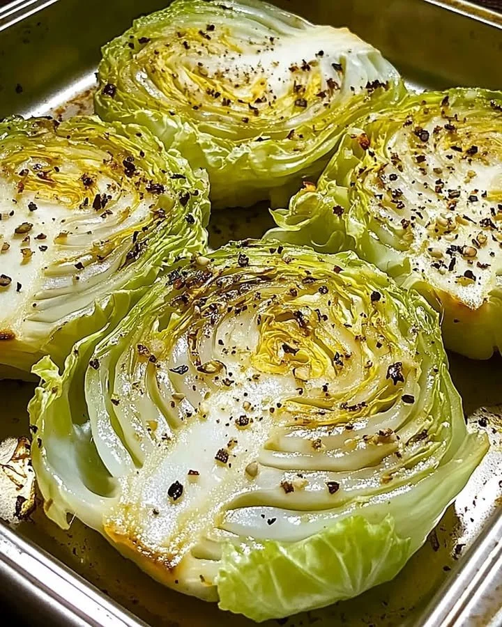 Crispy baked cabbage steaks garnished with herbs