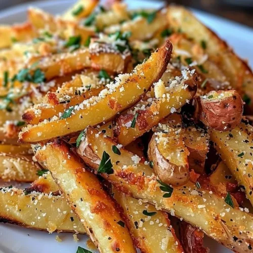 Crispy baked parmesan garlic fries served in a bowl