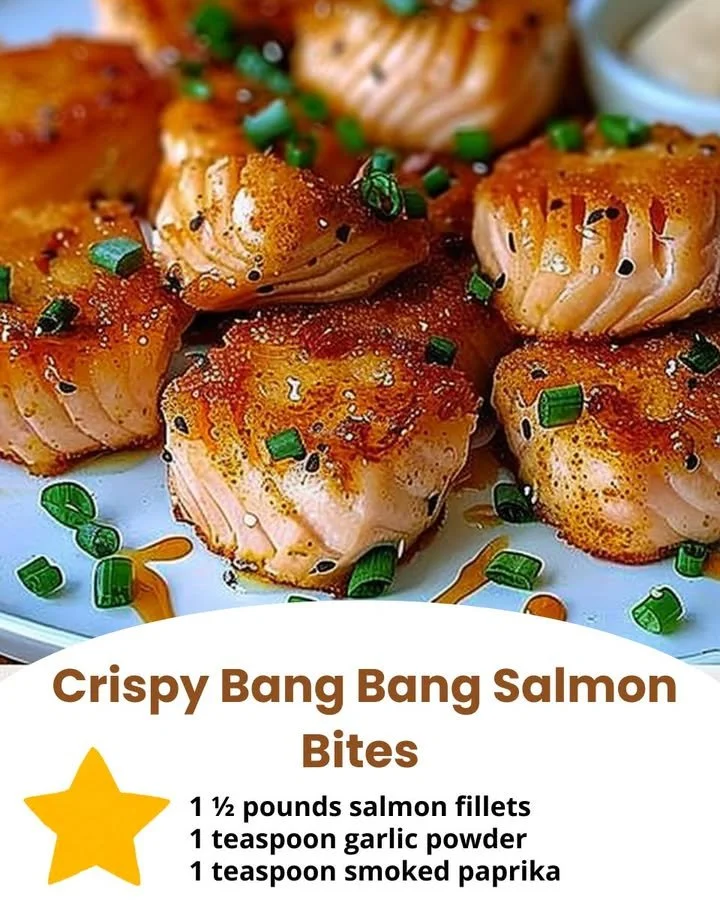 Crispy Bang Bang Salmon bites served with a spicy sauce on a plate