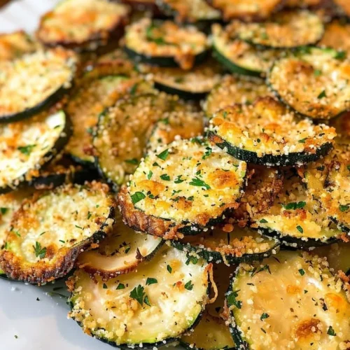 Crispy zucchini chips served in a bowl, a healthy snack recipe.