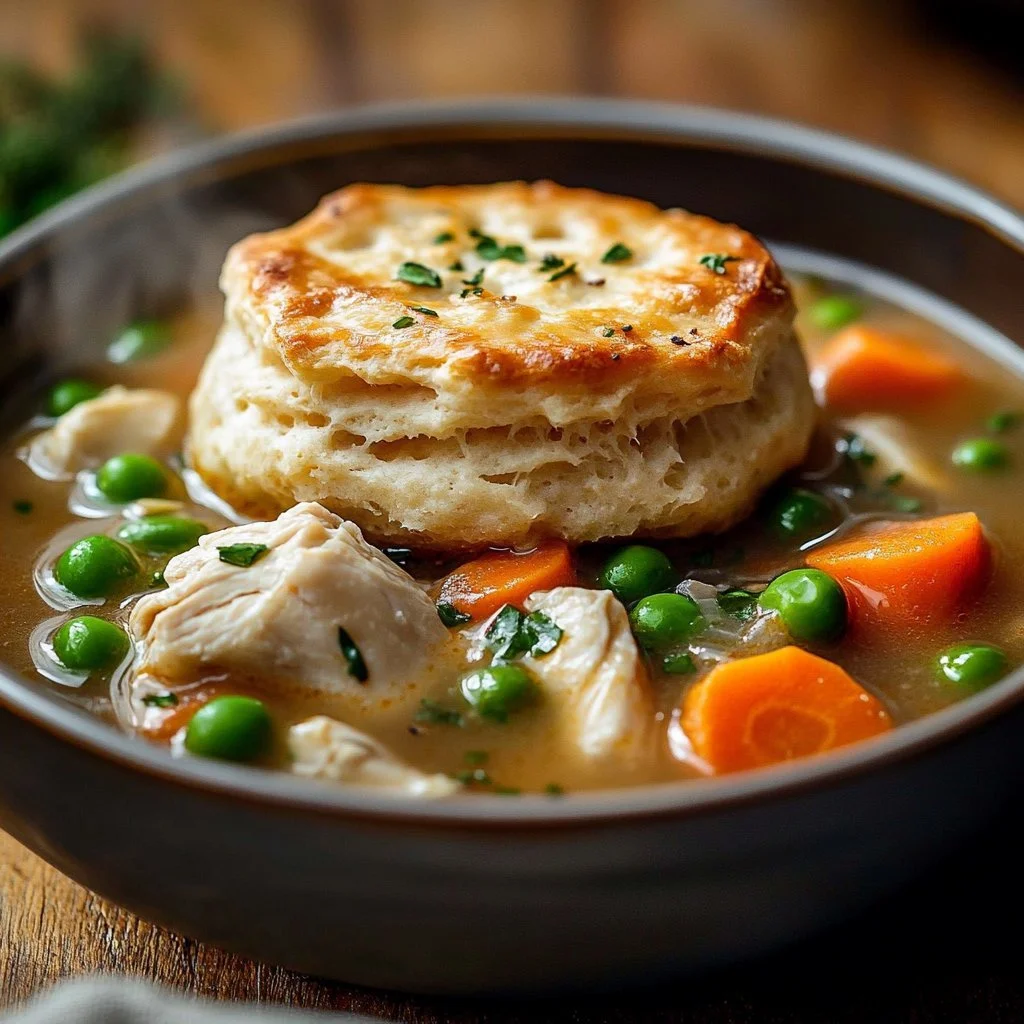 Delicious Crock Pot Chicken Pot Pie served with vegetables
