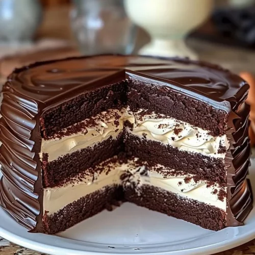 Deliciously rich Ding Dong Cake with chocolate frosting and creamy filling