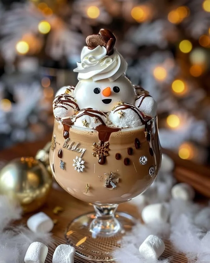 Dirty Snowman Baileys ice cream cocktail served in a glass with whipped cream and decor