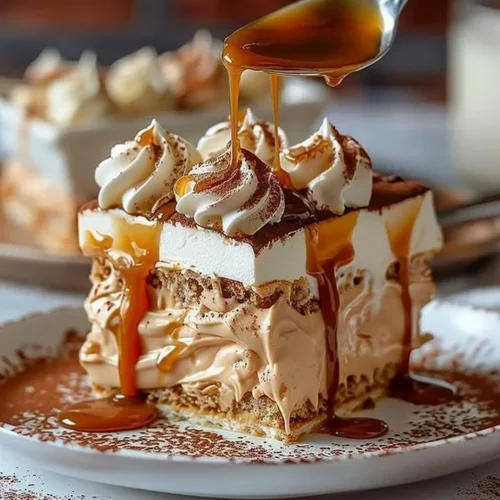 Dulce de Leche Tiramisu dessert with layers of caramel and coffee flavor