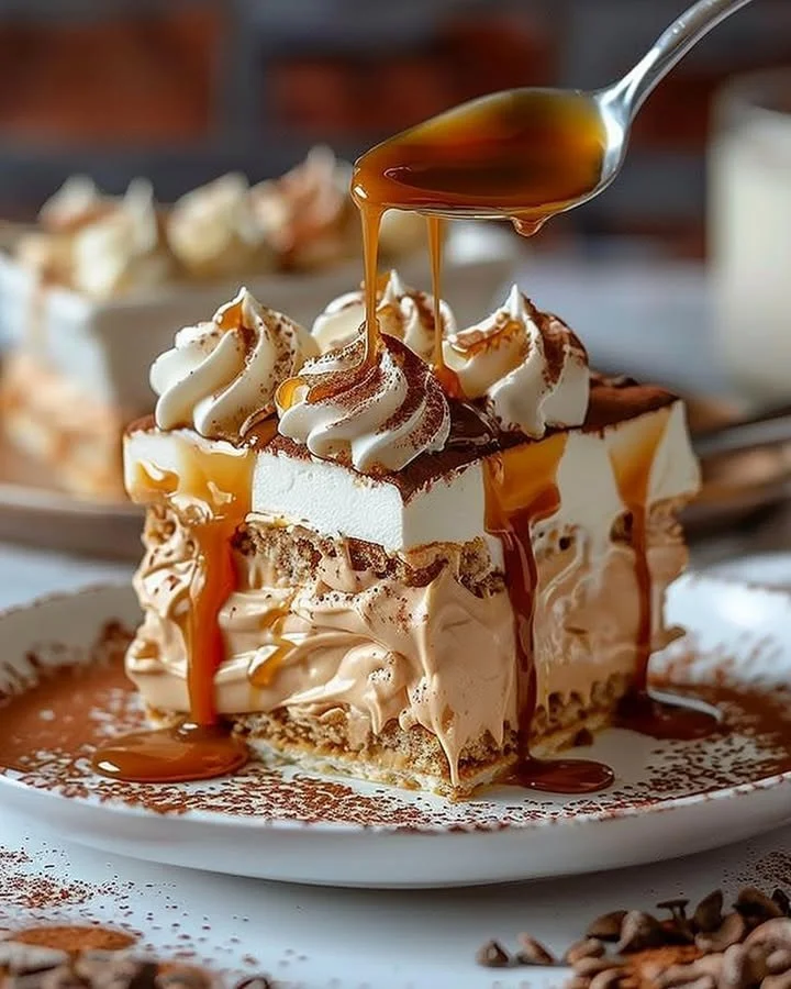 Dulce de Leche Tiramisu dessert with layers of caramel and coffee flavor