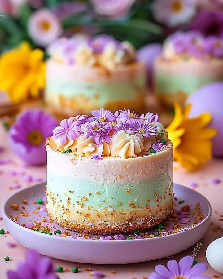 No-Bake Mini Cheesecakes for Easter dessert, colorful and festive.