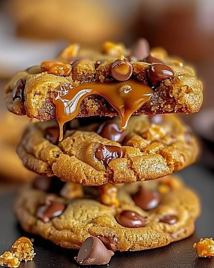 Delicious Butterfinger caramel crunch cookies ready to be enjoyed