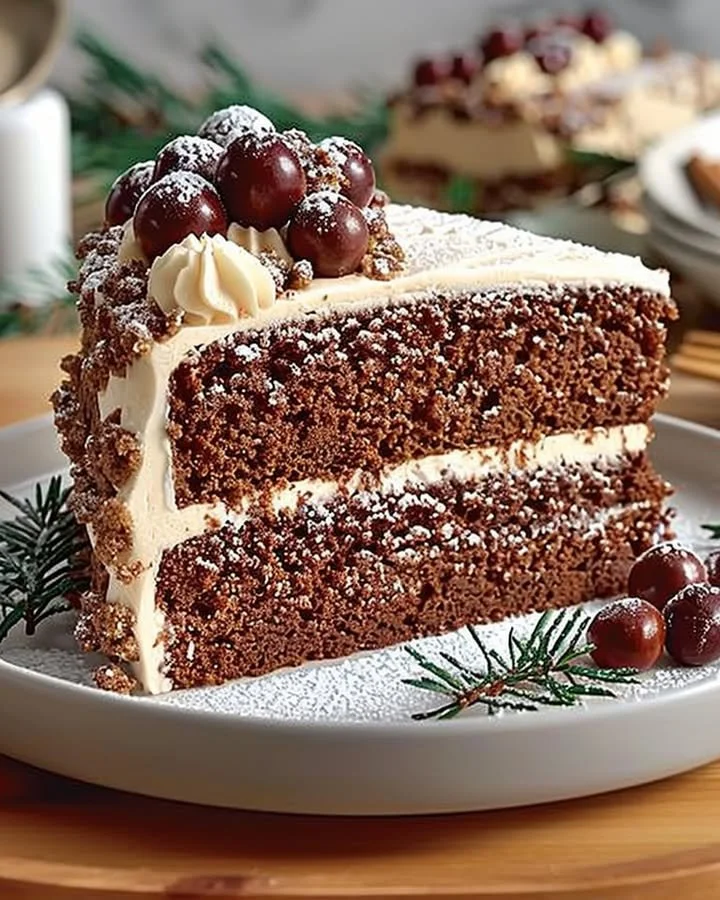 Deliciously decorated festive gingerbread cake on a holiday table