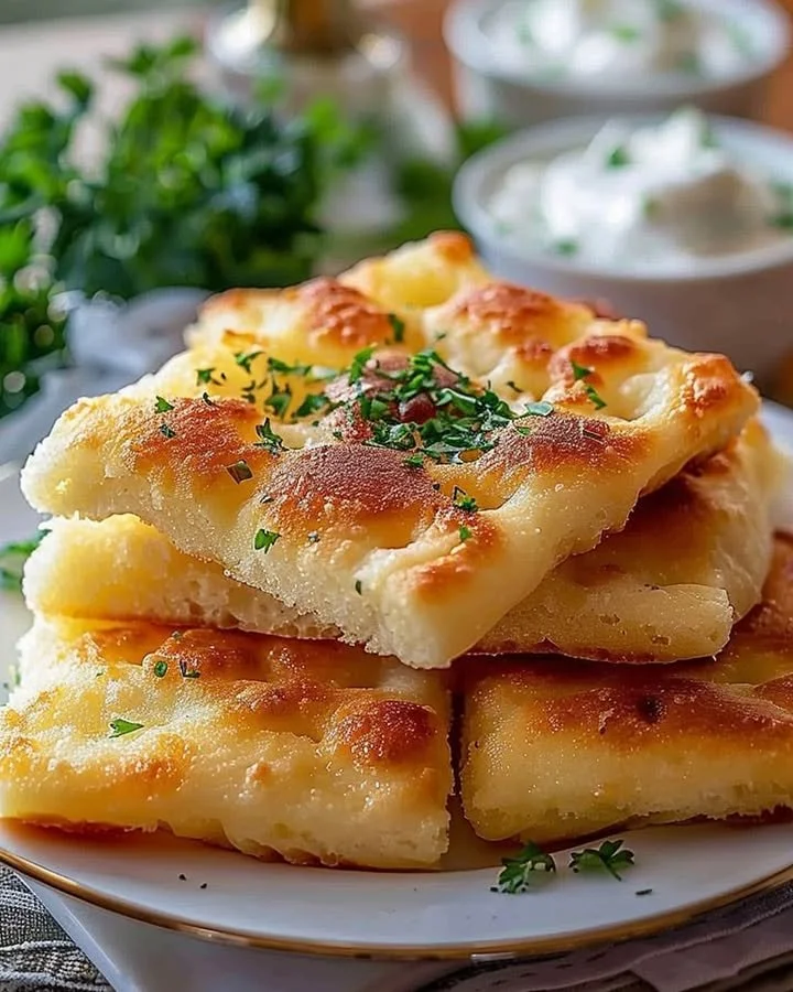 Fluffy cottage cheese cloud bread served on a plate with toppings
