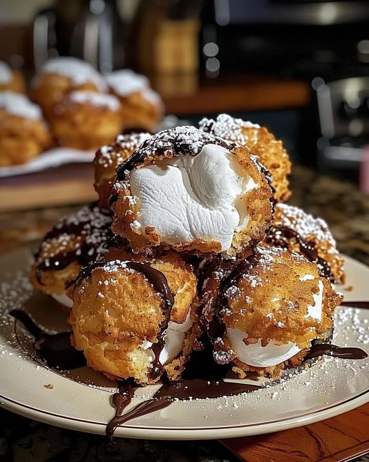 Fried S'mores Bombs with melted chocolate and gooey marshmallows