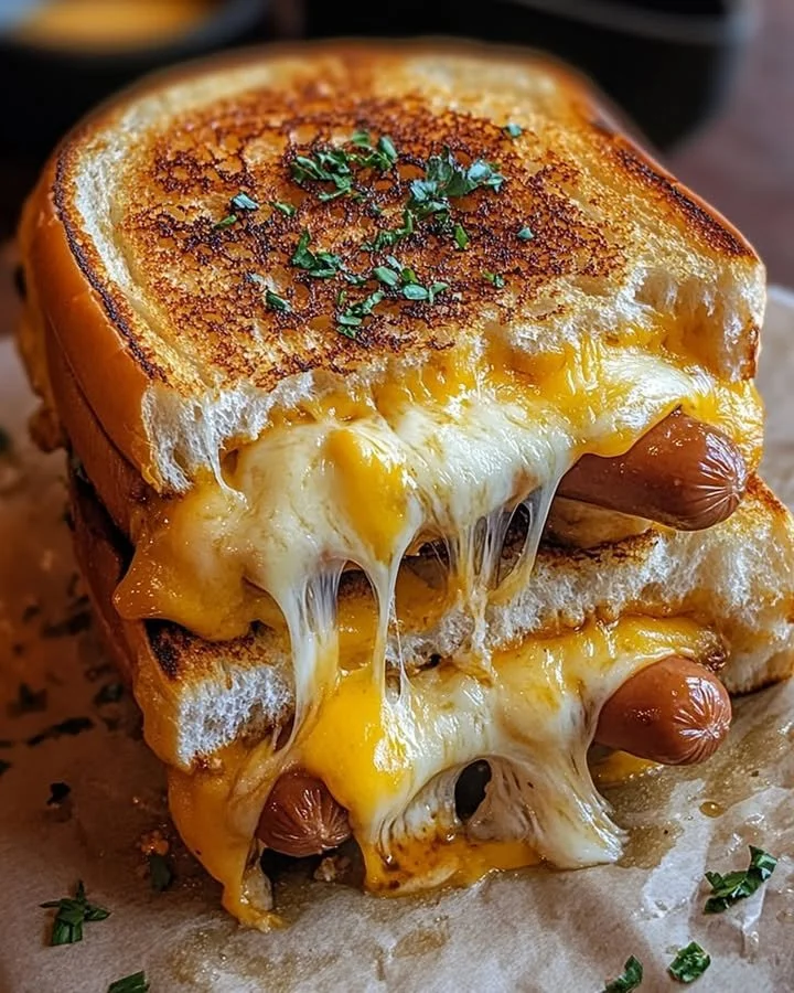 Fryer grilled cheese hot dogs served on a plate with crispy edges and melted cheese