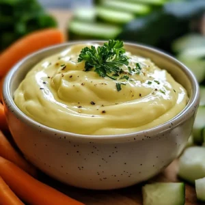 Homemade garlic aioli sauce in a bowl with fresh ingredients
