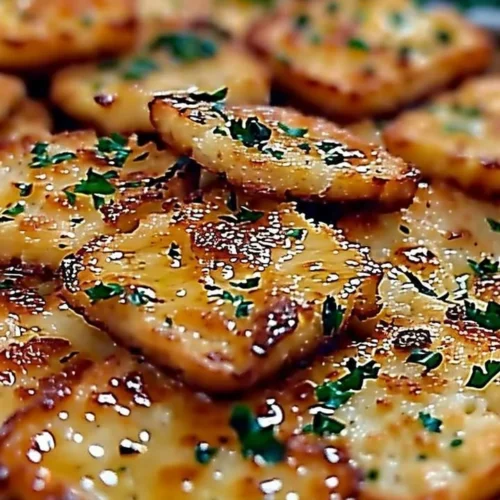Plate of tasty Garlic Bread Ritz Bits with melted butter and herbs.