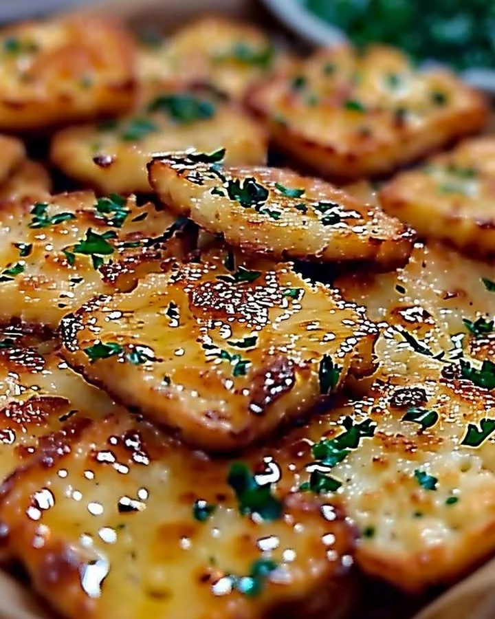 Plate of tasty Garlic Bread Ritz Bits with melted butter and herbs.
