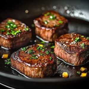 Delicious Garlic Butter Brazilian Steak served on a plate with herbs.