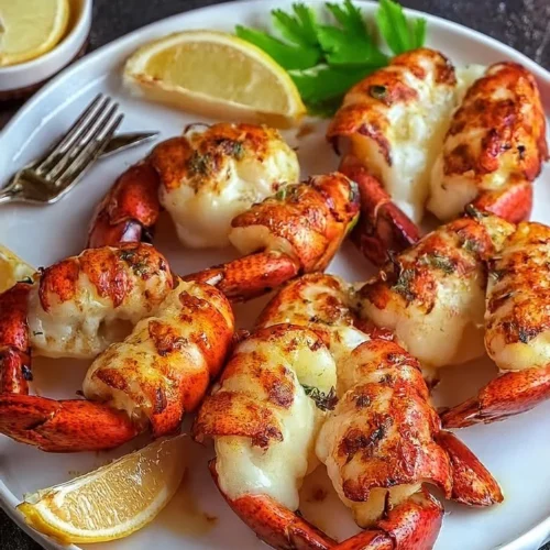 Garlic butter lobster tails prepared with fresh ingredients and served elegantly.