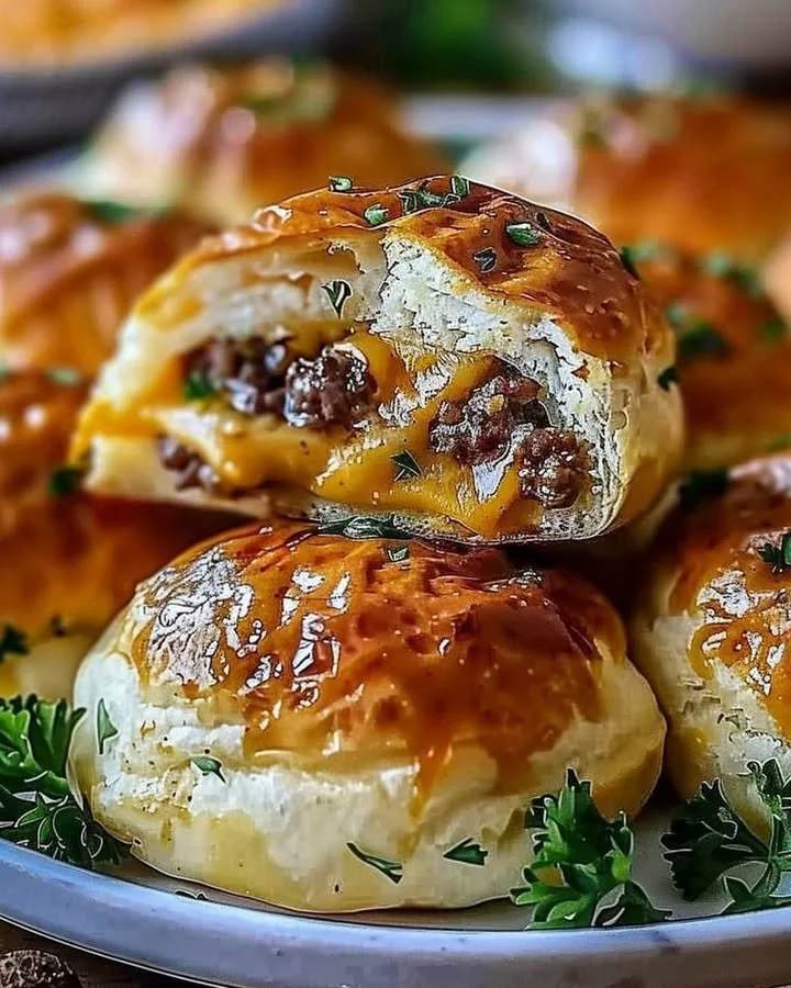 Delicious Garlic Parmesan Cheeseburger Bombs served hot and fresh