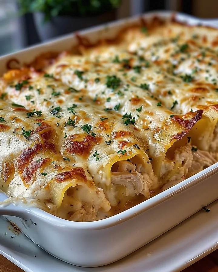 Garlic Parmesan Chicken Lasagna Roll-Ups served on a plate