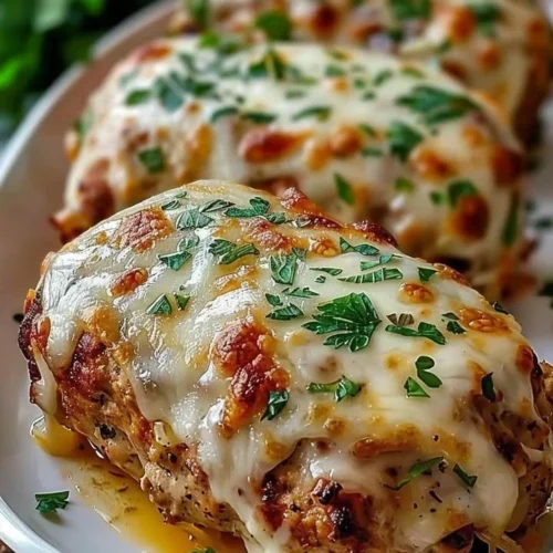Garlic Parmesan Chicken Meatloaf topped with garlic and parmesan cheese