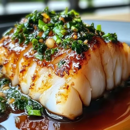 Ginger Soy Glazed Cod served on a plate with garnishes